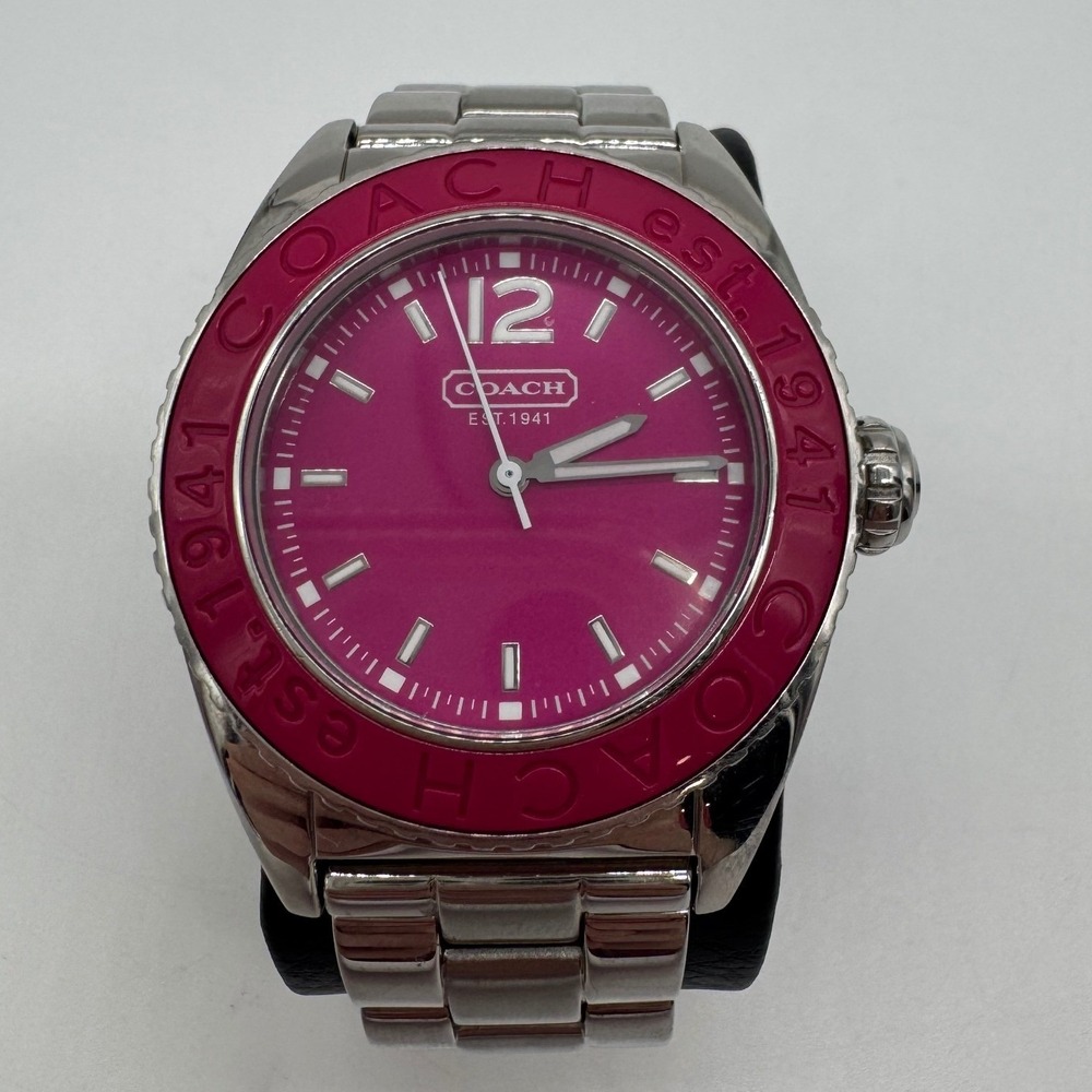 Coach Est 1941 Pink Dial Stainless Steel Watch CA.54.7.29.0514 Silver Tone